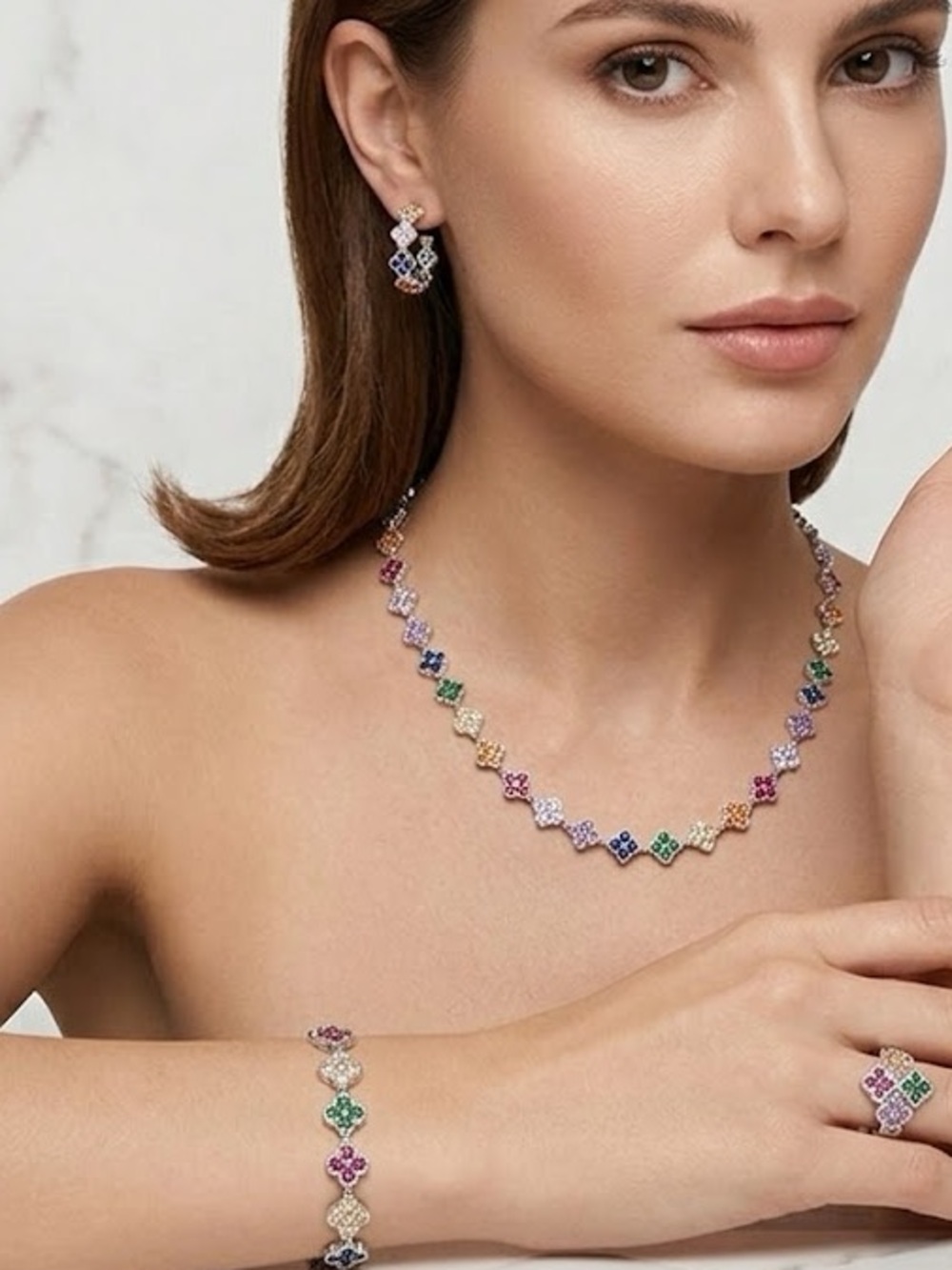 New Multi-Color Mini Clover Jewelry Set - Necklace, Bracelet & Earrings